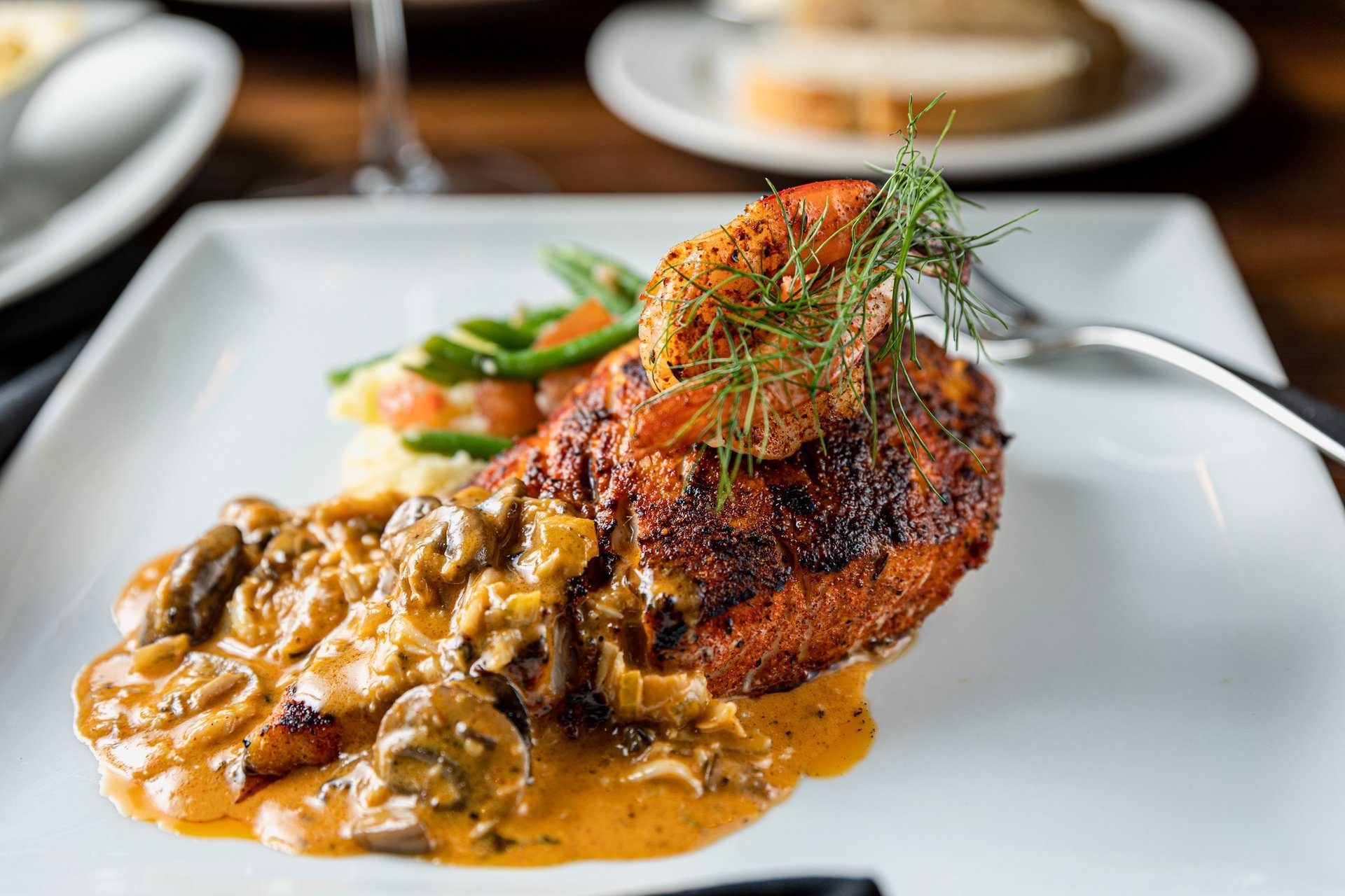 Blackened Redfish Pontchartrain.