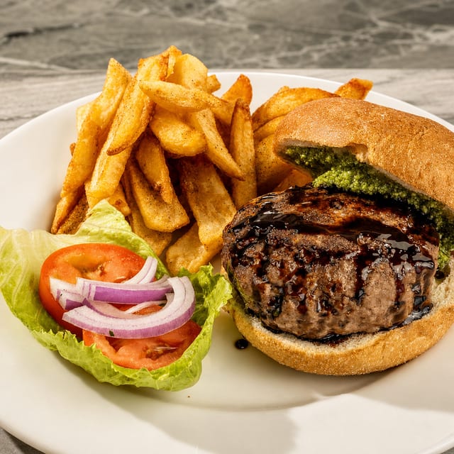 Lamb Burger Caprese.