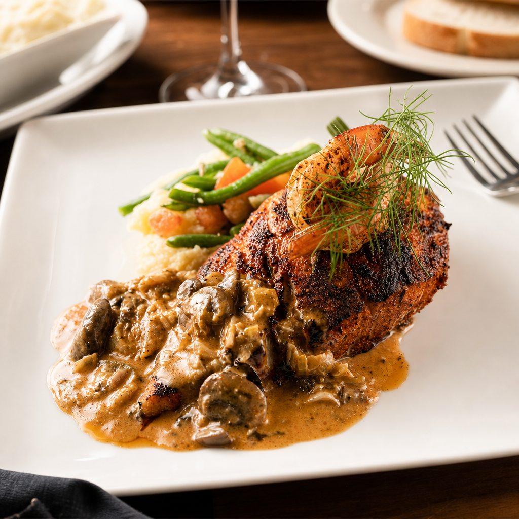 Blackened Redfish Pontchartrain.